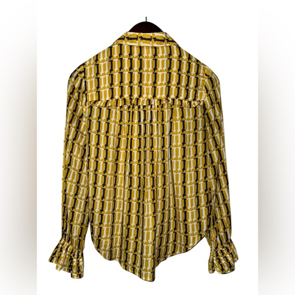 Maeve Anthropologie Fredericka Dog Blouse Top Size 2 Yellow Blue Dachshund - Picture 6 of 10